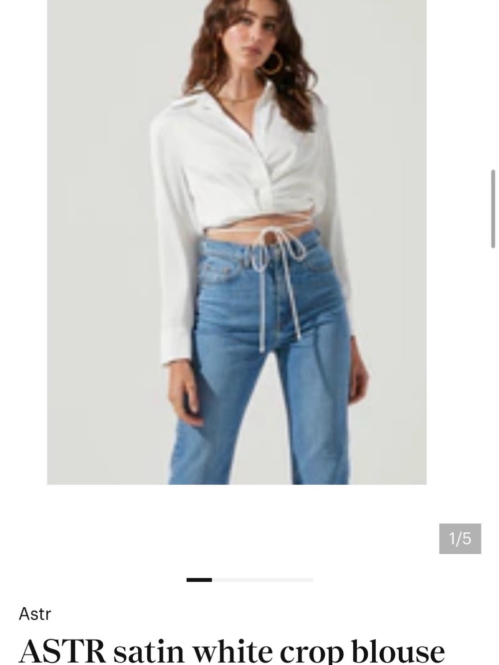 ASTR White Satin Cropped Tie-Front Blouse